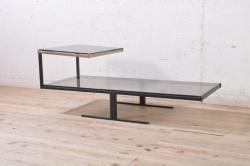 アメリカビンテージ　ガラストップ　すらっと伸びる猫脚がスタイリッシュなネストテーブル(サイドテーブル、カフェテーブル、コーヒーテーブル、ローテーブル、ヴィンテージ)(R-072695)