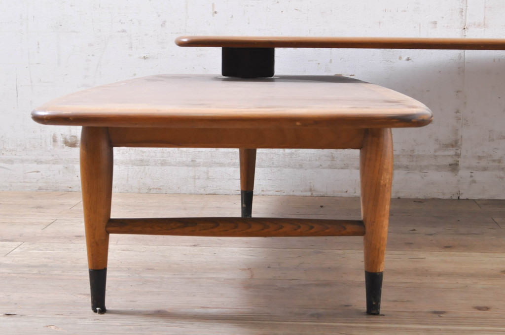 アメリカビンテージ　希少!!　LANE(レーン)　ユニークなデザインでアレンジが楽しい回転補助テーブル付きローテーブル(センターテーブル、リビングテーブル、ヴィンテージ)(R-072892)
