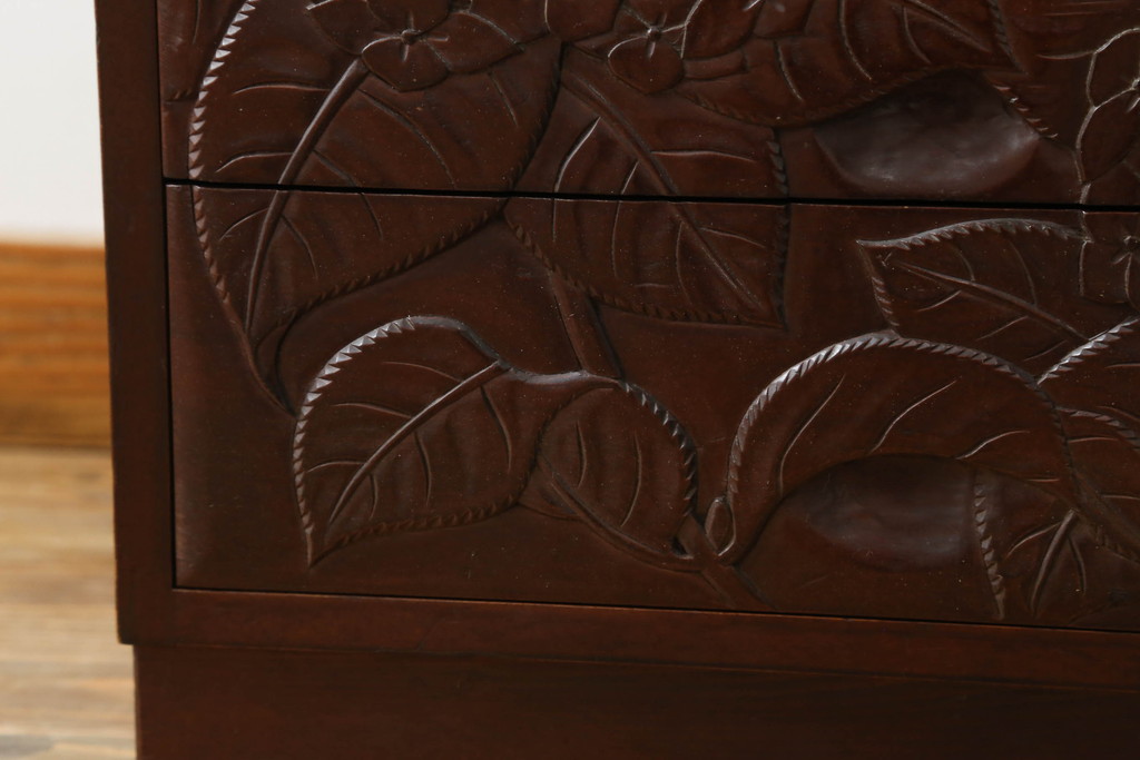 和製ビンテージ　品のある佇まいが魅力の彫刻入り電話台(サイドテーブル、サイドキャビネット、引き出し、ヴィンテージ)(R-074860)