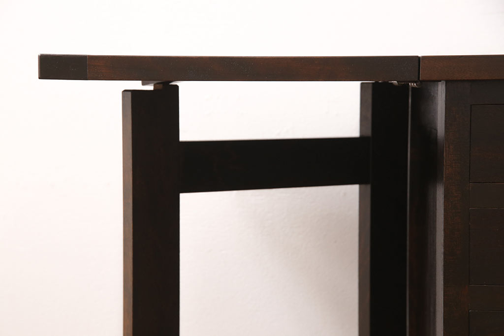 【加工実例】松本民芸家具の折り畳み天板付き脇机の幅をリサイズ!天板をカットしてコンパクトに生まれ変わりました。(片袖机、ワークデスク)