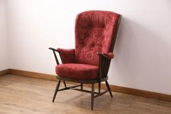 ヴィンテージ家具　ERCOL(アーコール)　エバーグリーン　エレガントな雰囲気漂う1人掛けイージーチェア(ラウンジチェア、アームチェア、椅子、ソファ、ビンテージ)(R-051666)
