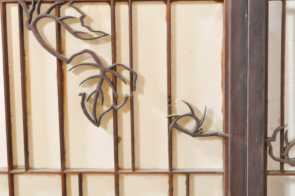 アンティーク建具　ひょうたんの繊細な意匠が趣溢れる障子窓2枚セット(引き戸、障子戸、窓)(R-073579)
