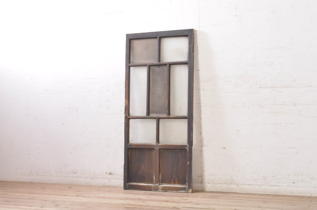 アンティーク建具　ノスタルジックな雰囲気漂う小さなガラス扉1枚(窓、木製扉、ドア)(R-073580)