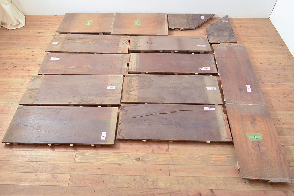 和製アンティーク 明治期 古材 DIYにおすすめ!床材として使われていた総ケヤキ材14枚セット(総欅材、総けやき材、材料、木材、板)(R-053256)  ラフジュ工房