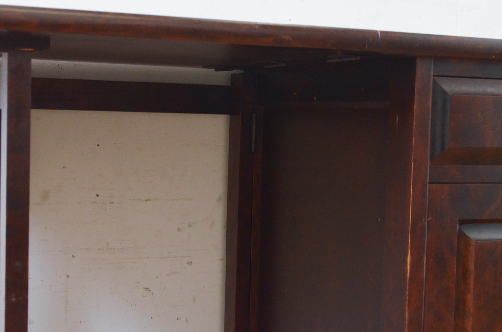 和製ビンテージ　希少モデル　北海道民芸家具　折り畳み天板が魅力の片袖机(デスク、作業台、ワークデスク、サイドキャビネット、ヴィンテージ)(R-073702)