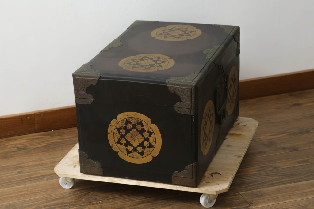 和製アンティーク　時代の流れを感じさせる昔ながらの挟み箱(時代箱、収納箱)(R-074861)