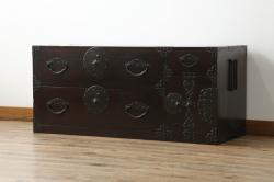 ラフジュ工房オリジナル　古金具リメイク　前板栗材　ヒノキ材　サイドチェストにも使える便利な小引き出し(小物収納、サイドチェスト)(R-042635)