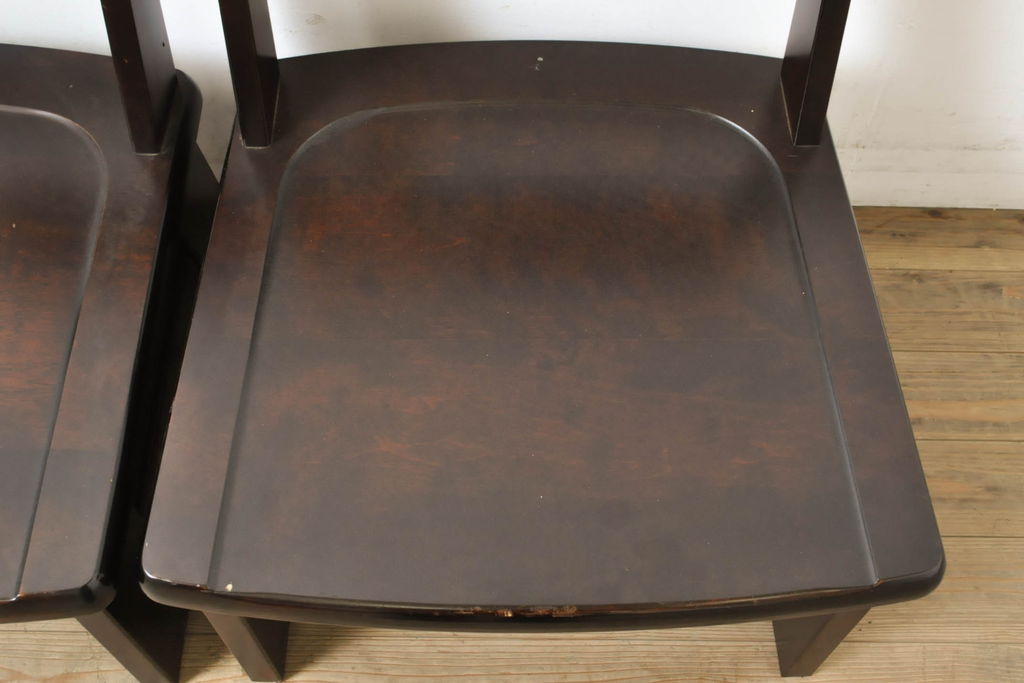 中古　北海道民芸家具　#694　和洋どちらの空間にも取り入れやすい高座椅子2脚セット(ダイニングチェア、板座チェア、イス)(R-060122)