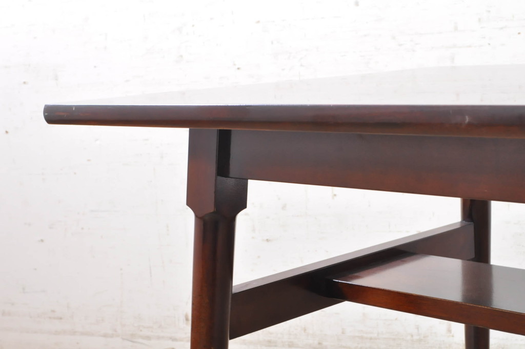 和製ビンテージ　松本民芸家具　塗り直しあり　洗練された佇まいが上品な棚付きダイニングテーブル(食卓、2人掛け、4人掛け、作業台、ヴィンテージ)(R-072853)