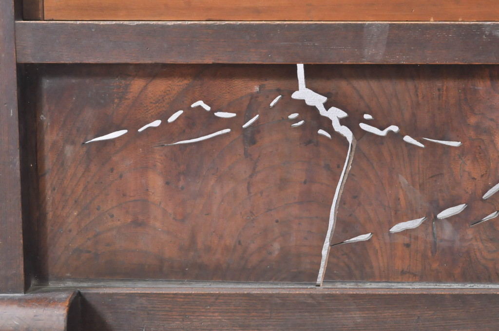 和製アンティーク　総欅(ケヤキ)枠　和の空間を素敵に演出してくれる透かし彫り入りの障子戸付き衝立て(パーテーション、仕切り、衝い立て、つい立て)(R-073649)