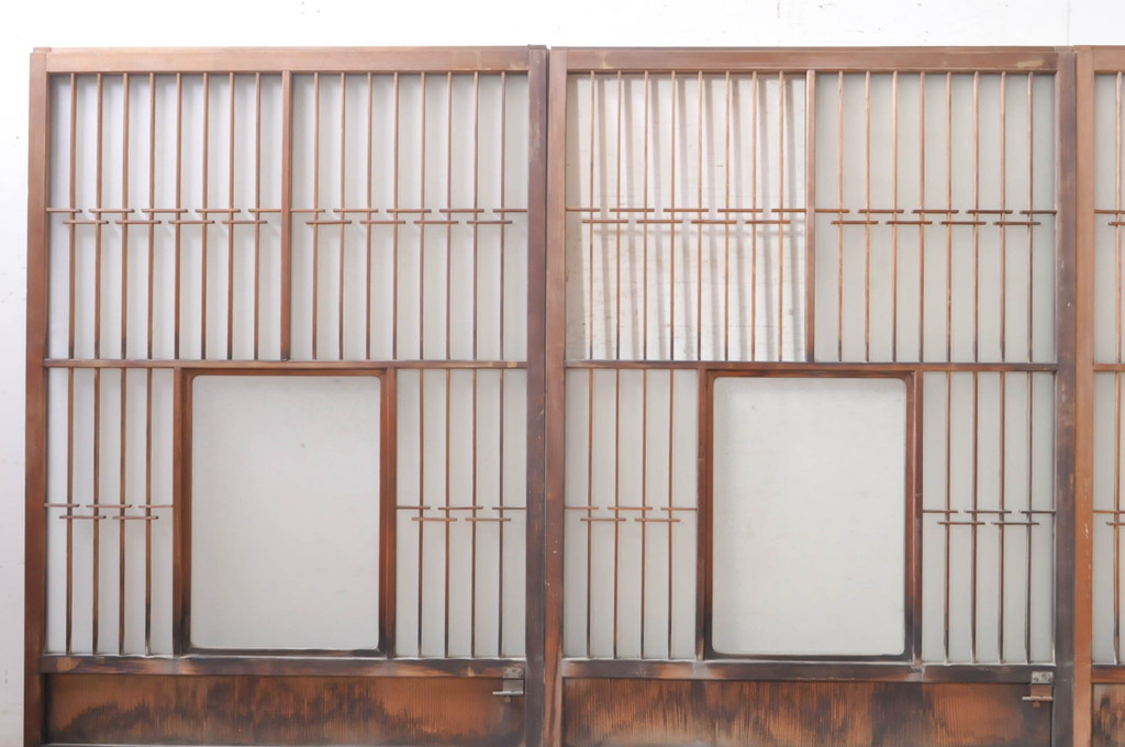 アンティーク建具　どこか懐かしい雰囲気漂う和風ガラス窓3枚セット(引き戸、ガラス戸)(R-073888)