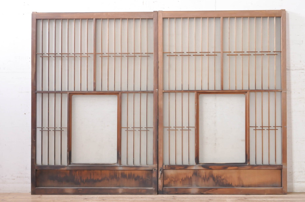 アンティーク建具　どこか懐かしい雰囲気漂う和風ガラス窓2枚セット(引き戸、ガラス戸)(R-073889)
