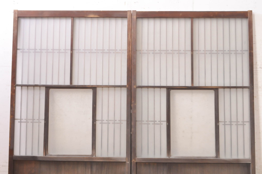 アンティーク建具　どこか懐かしい雰囲気漂う和風ガラス窓2枚セット(引き戸、ガラス戸)(R-073889)