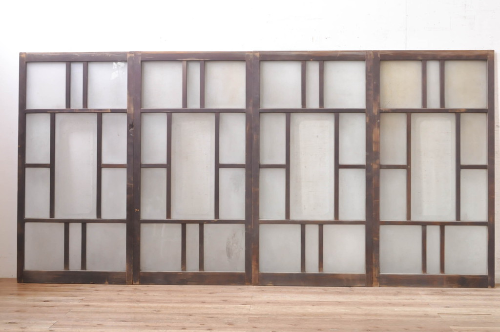 アンティーク建具　大正ロマン　ノスタルジックな雰囲気溢れるガラス窓4枚セット(引き戸、ガラス戸)(R-073891)