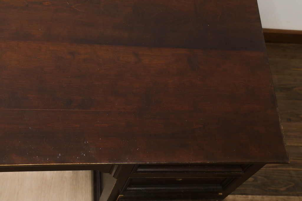 和製ビンテージ　松本民芸家具　珍しいデザインのつまみが可愛らしいデスク(机、片袖机、ワークデスク、在宅用、在宅ワーク用、ヴィンテージ)(R-075197)