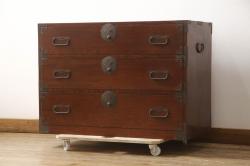 アンティーク雑貨　昭和初期　ケヤキ材　ノスタルジックな雰囲気が魅力の裁縫箱(ソーイングボックス、小引き出し、小物収納、針箱)(R-046882)