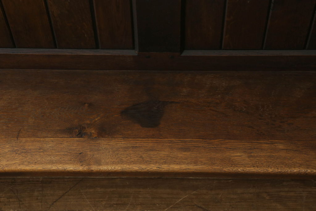 イギリスアンティーク　オーク材　使い込まれた風合いが味わい深いチャーチベンチ(長椅子、木製ベンチ)(R-051299)