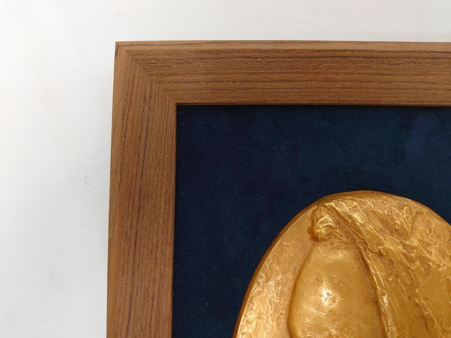 彫刻家　川崎普照　ブロンズ　レリーフ(共箱付き、彫塑、額装)(R-062900)