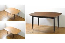 和製ビンテージ　柏木工(KASHIWA)　上品な挽物デザインが魅力!!低めサイズのラウンドテーブル+ダイニングチェア4脚セット(ダイニングテーブル、4人掛け、椅子、イス、いす、食卓、板座チェア、アームチェア、ヴィンテージ)(R-065899)