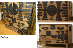 アンティーク家具　和製アンティーク　前面欅材　古い木の味わいが重厚な仙台箪笥ローボード(衣装箪笥)(2)