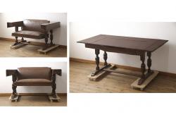【セミオーダー家具実例】大正時代のダイニングテーブルに高品質リペアを施しました。幕板下に取り付けられていた桟は取り外し、お色味は脚に合わせて着色して仕上げました。(作業台、食卓)