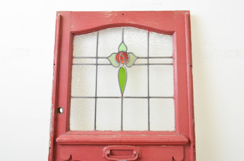 イギリスアンティーク　ステンドグラスがおしゃれな木製ドア1枚(木製扉、ガラス扉、玄関ドア、建具、英国)(R-067352)