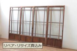 アンティーク建具　欅(ケヤキ)材枠　和の空間を演出する縦桟板戸窓2枚セット(引き戸、格子戸)(R-073610)