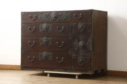 アンティーク家具　木製引き戸の収納箪笥キャビネット(収納棚、下駄箱)(R-036717)