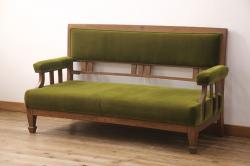 アンティーク家具　ナラ材　希少!象嵌入りの凝ったつくりが魅力的なソファ(3人掛けソファ、2人掛けソファ、アームソファ)(R-049251)
