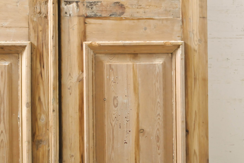 フランスアンティーク　パイン材　アイアンフェンスのデザインがお洒落な両開きドア1対2枚セット(建具、木製扉)(R-068131)
