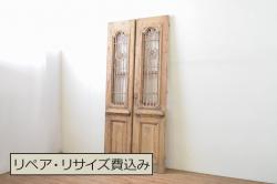 アンティーク建具　躍動感ある松竹梅が美しい両面彫刻欄間2枚セット(明り取り、明かり取り)(R-071688)