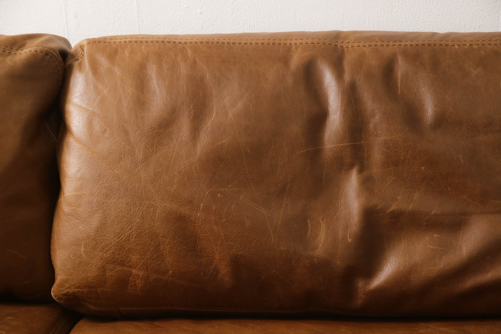 中古　IDEE(イデー)　DIMANCHE SOFA(C3)Leather(ディモンシュソファ)　本革(フルグレインレザー)　使い込まれた味わいが魅力的な2.5人掛けソファ(3人掛けソファ、2人掛けソファ)(定価約35万円)(R-064864)