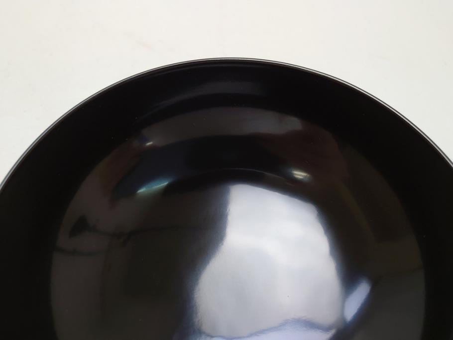 松竹梅文　蒔絵　木製　吸物椀5客セット(共箱付き、和食器、漆器、黒漆、お椀)(R-063273)