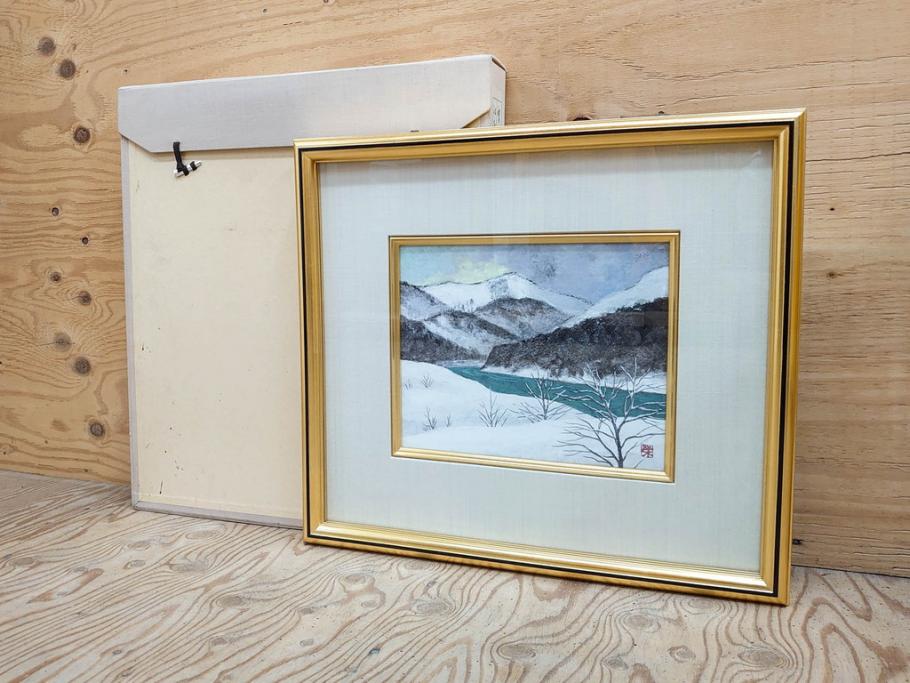 真作 松本栄 「雪の最上川」 日本画(絵画、風景、額装、共シール、箱付き)(R-075899) | ラフジュ工房