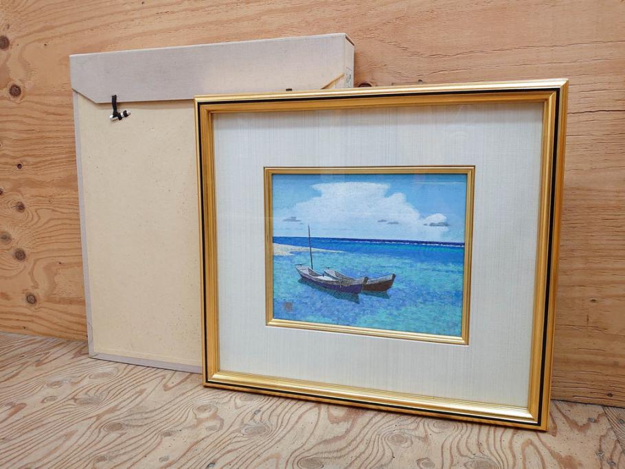 真作 松本栄 「珊瑚礁の海」 日本画(絵画、風景、額装、共シール、箱付き)(R-075900) | ラフジュ工房