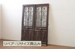 【オーダー家具実例】押入れ用の両開き戸を新規制作しました。ウィリアム・モリスの生地を使って、洋風の上品な扉に。木枠はダークブラウンに着色し、お好みの取っ手を取り付けました。(ふすま、建具)