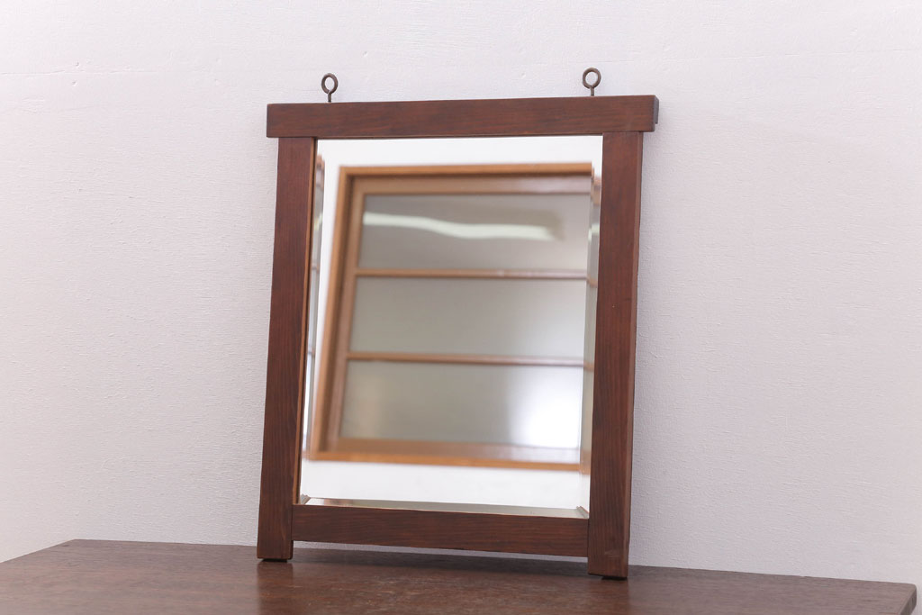 アンティーク雑貨 古い木のシンプルなアンティーク面取りミラー(鏡) | ラフジュ工房
