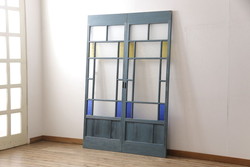 アンティーク建具　大正昭和初期　すりガラス　レトロで趣溢れるガラス扉(ドア)(R-037676)