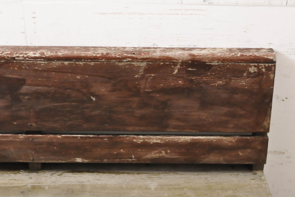 和製アンティーク　ナラ(楢)材　シンプルで重厚感のある佇まいが魅力の大振りベンチ(長椅子、長イス、板座チェア、木製ベンチ)(R-068137)