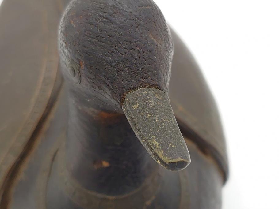 李朝?　木彫り　経年により質感に深みを増した愛らしい鴨のデコイ(置き物、置物、模型、ディスプレイ、インテリア)(R-061886)