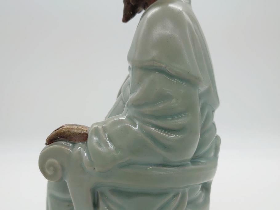 希少　中国?　古玩　青磁　唐人　人物像(人形、置物、唐物?、芭蕉扇?)(R-061967)