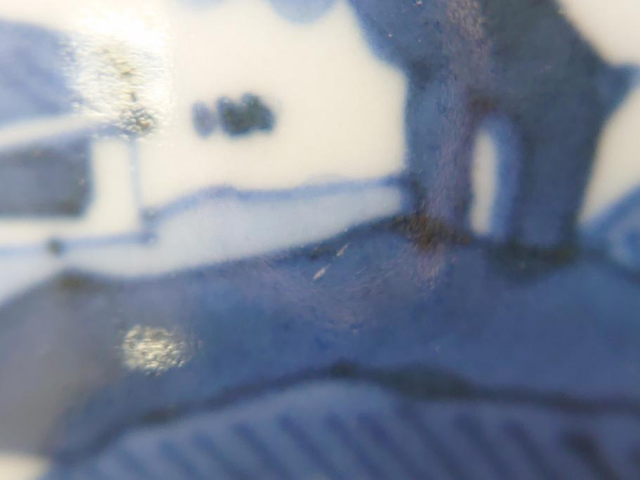 江戸期　染付　道光年制　風景図　柔らかい絵付けにほっこりする湯呑み2客セット(中国?、道光年製、茶碗、茶器)(R-062048)
