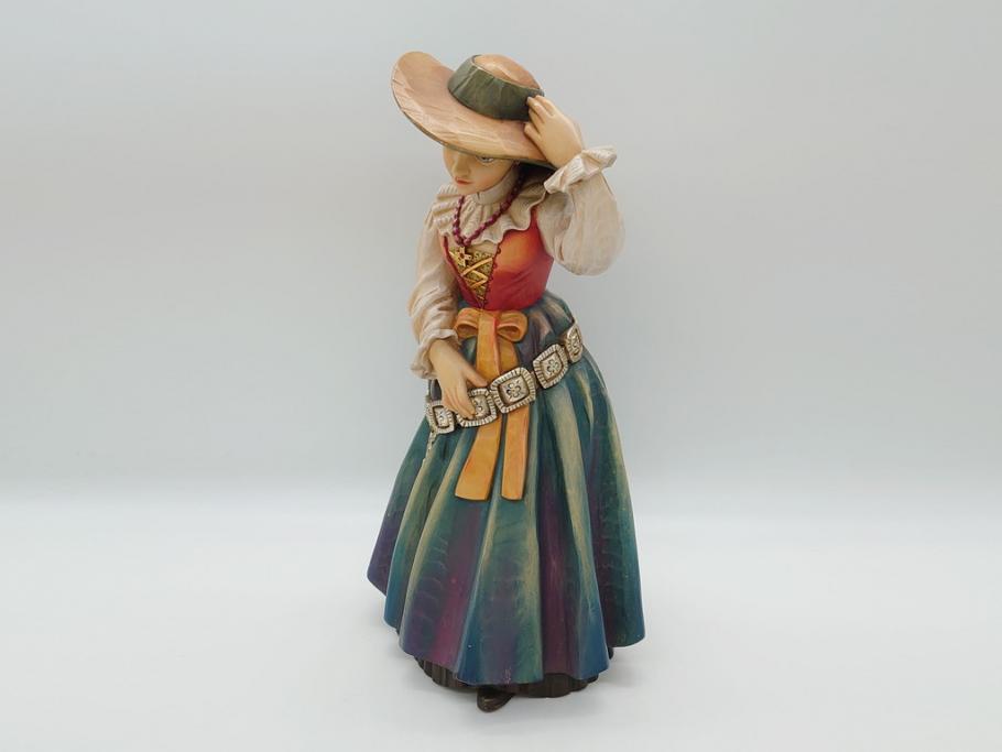 希少 イタリア ANRI(アンリ) 貴婦人 帽子 女性像 木製 高さ約46cm 手