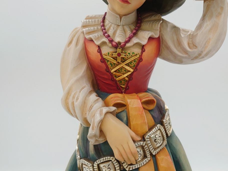 希少　イタリア　ANRI(アンリ)　貴婦人　帽子　女性像　木製　高さ約46cm　手作業による表情やしぐさの表現が見事な木彫り人形(置物、ウッドドール)(R-062098)