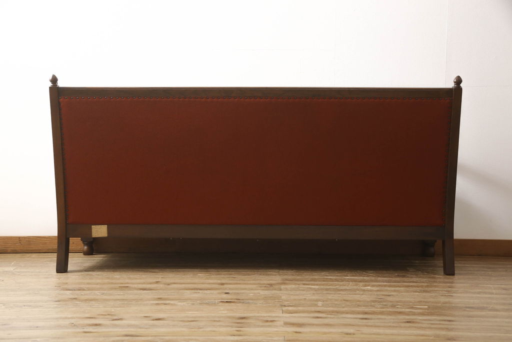 和製ビンテージ　オランダ柄　オーク材　起立木工　重厚でクラシカルな雰囲気と温かみを兼ね備えた3人掛けソファ(三人掛け、3P、ヴィンテージ)(R-059451)
