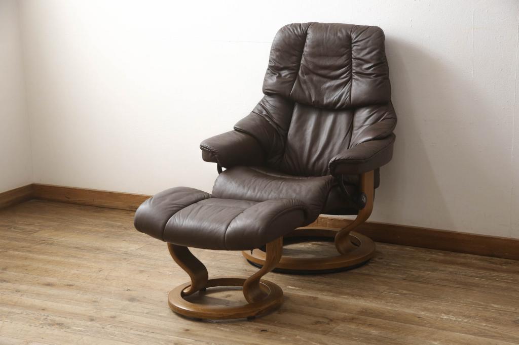 中古 美品 EKORNES(エコーネス) 本革 オットマン付き ストレスレス レノ クラシック(M)(アームチェア、リクライニングチェア、椅子、一人掛けソファ、1Pソファ)(定価約37万9千円)(R-076090)  | ラフジュ工房