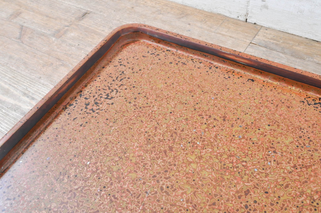 和製ビンテージ　特大　津軽塗り独特の斑点模様が目を引く角盆(トレー、お盆、ヴィンテージ)(R-069225)