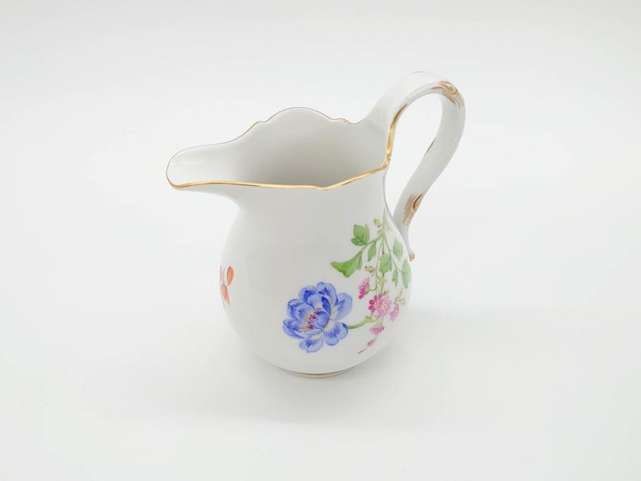 ドイツ　マイセン　Meissen　ベーシックフラワー　二つ花　大胆に描かれた花達が華やぎをもたらしてくれるクリーマー(洋食器、ミルクジャー、ミルクポット)(R-070191)