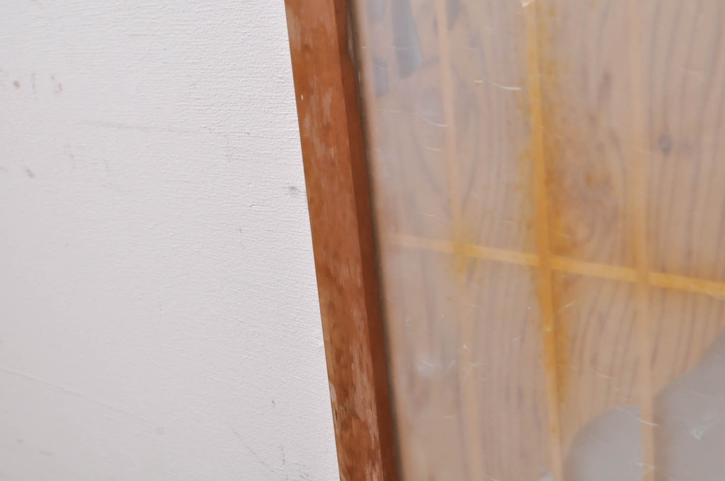 ビンテージ建具　両面ガラス　梅の彫刻入り書院戸(窓)4枚セット(ヴィンテージ、引き戸、ガラス戸)(R-069074)