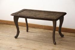 リメイク家具　和製アンティーク　天板ヒノキ材　昭和初期　ブラックペイントが格好いいサイドテーブル(平机、花台、飾り台)(R-039406)